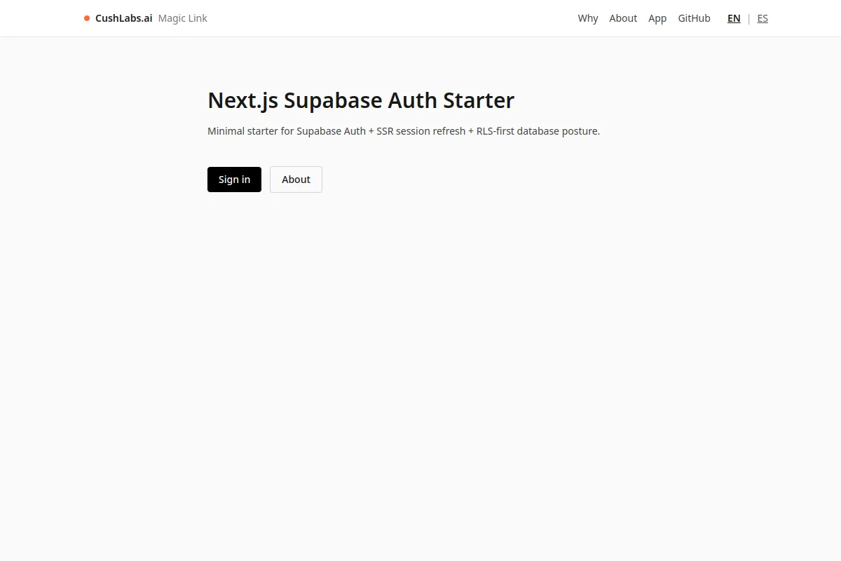 nextjs-supabase-auth-starter 首页或项目页面截图